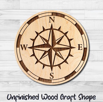 Nautical Compass 6 Unfinished Wood Shape Blank Laser Engraved Cut Out Woodcraft Craft Supply COM-012 - image1